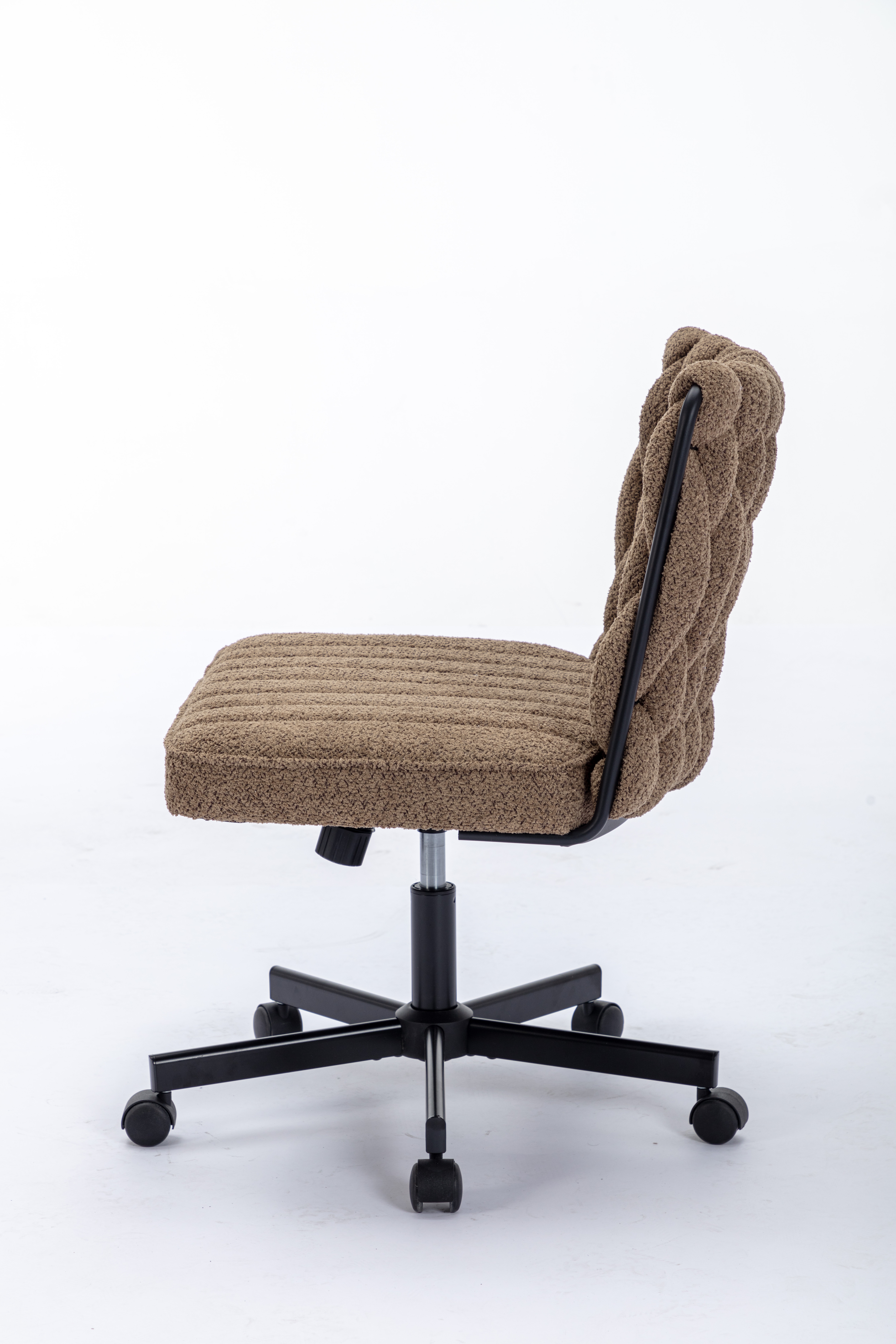 Criss Cross Legged Office Desk Chair With Wheels, Modern Armless Desk Chair With Wide Seat, Home Office Chairs For Work, Meditation, Vanity,Brown_voghion.com